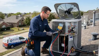 Technician performing AC repair in Boston MA for Five Star Cooling residential service