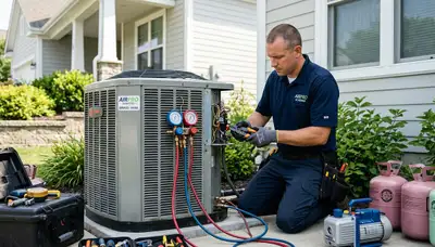 Technician providing expert AC repair service in Boston MA for Five Star Cooling customers