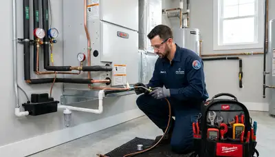 Plumber fixing leaking pipe in Boston MA home | Five Star Cooling plumbing and AC repair experts